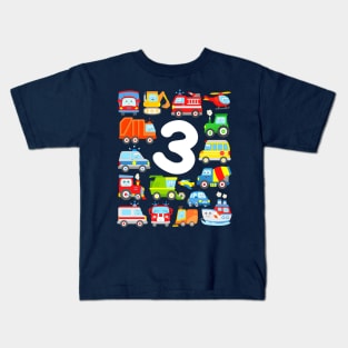 Vehicles Trucks Cars Kids 3 Years Birthday Kids T-Shirt